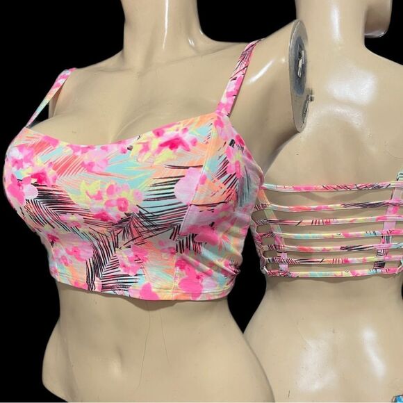 Victoria’s Secret Pink cotton unlined strappy Crop top bralette  multicolor L - Picture 1 of 3